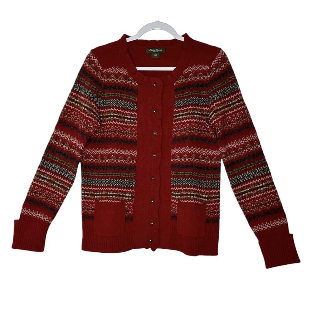 Vintage Eddie Bauer Sweater Top Women Large Red Knit Long Sleeve Grandmacore Y2K